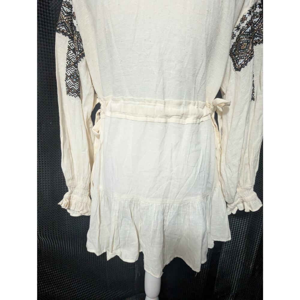 FREE PEOPLE! CREAM COTTON BLEND BEADED/EMBROIDERED BODICE BACK TIE DRESS! SZ S - Picture 8 of 12
